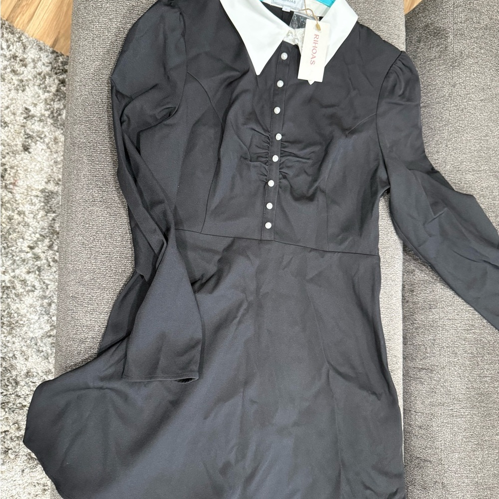RIHOAS Black Long Sleeve Dress with Peter Pan Collar